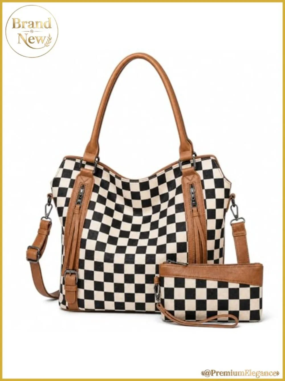 Vintage Checkered Hobo Shoulder Bag for Women Large Tote with Pockets PU